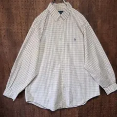 90s ラルフローレン 長袖シャツ　BDシャツ チェック柄　ポニー刺繍 C534
