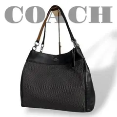 極美品　コーチ　ショルダーバッグ　トートバッグ　肩掛け　キャンバス　レザー　黒