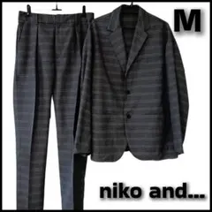 美品【niko and...】カジュアルスーツグレー ウィンドウペン柄 薄手 M