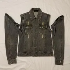 vintage ターコイズ　デザイン　デニムジャケット Gジャン　ダメージ加工