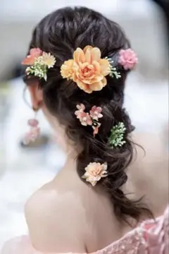 ウェディング ヘアアクセサフラワー 花ヘアピンセット オレンジ ピンク 結婚式