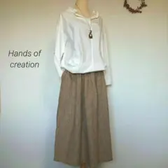 ハンズオブクリエイション【極美品】ギンガムチェックリネンスカート ナチュラルのサムネイル