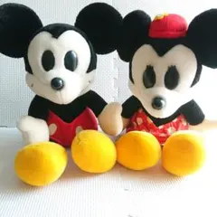 希少レトロ　オールドミッキーマウス＆ミニーマウス　ベロア素材ぬいぐるみ