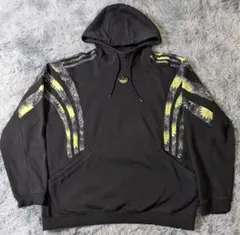 adidas パーカー トレフォイル ブラック 総柄 デザイン フーディー
