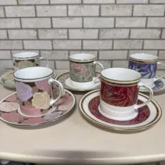 ノリタケ花柄コーヒーカップソーサー5個セット