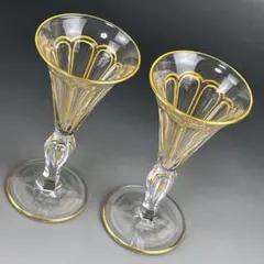 モーゼル 金彩装飾 リキュールグラス ペア シャンパングラス ワイングラス
