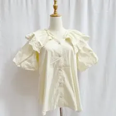 Re Virginianaレースビッグ襟ブラウスボリューム袖 サンプル品　生成り