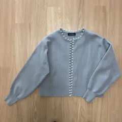 ・フェイクパールクロップドカーディガン グリーンレーベルリラクシング グレー