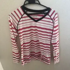 赤と白のストライプ 長袖Tシャツ