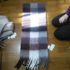 GLOBAL WORK ポリエステル100% パープル系チェックストール