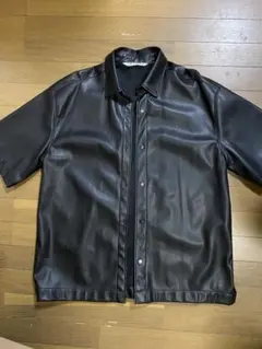 レザー ブラック ショートスリーブシャツ＆ショートパンツ セット