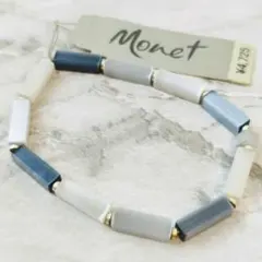 Monet モネ ブレスレット スクエアビーズ グレー系 伸縮