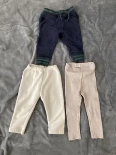 80サイズ パンツ3点セット ネイビー・ホワイト・ベージュ　ブランシェス