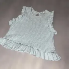 ZARA フリルノースリーブトップスライトブルーM