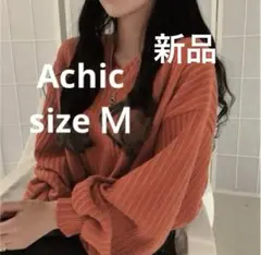 タグ付き アシック 薄手リブ編み Vネックトップス Mサイズ