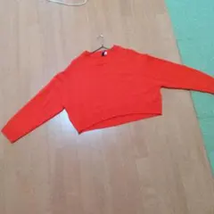 オレンジ クロップドニット 長袖