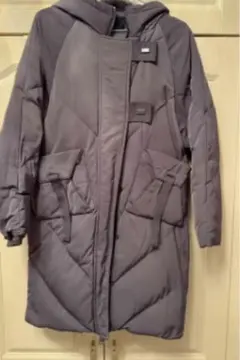 ダークグレー ファーフード ロングダウンコート