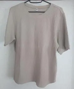 UNIQLO ワッフルクルーネックT ベージュ Mサイズのサムネイル