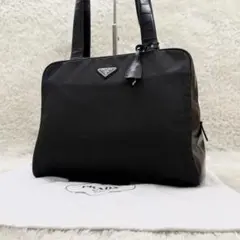 PRADAプラダ ハンドバッグ ミニボストン 三角ロゴ 黒 ナイロン カデナ