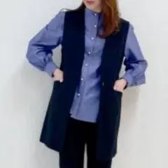 新品タグ付 PLST プラステ コットンブレンド　ジレ ベスト ネイビー