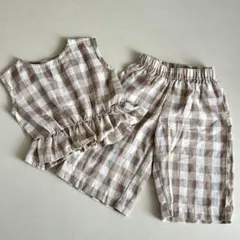 ペアマノン　チェック柄フリルセットアップ ノースリーブ　90cm