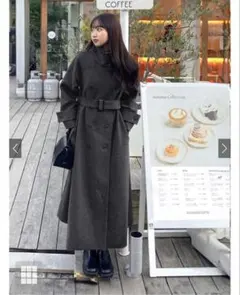 襟3Wayベルト付きフェイクウールトレンチコート[ze783] 新品未使用