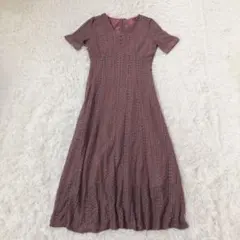 レイカズン Vネック総レースロングワンピース　裏地付き　バックウエストゴム