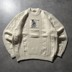 ヴィンテージ ワンポイントロゴ 刺繍 ポケット ノルディック ニット セーター