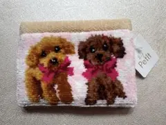 犬刺繍　ティッシュケース ベージュ ピンク