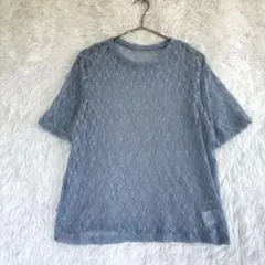 フォルクシー 総レースTシャツ カットソー シアー くすみブルー 半袖 花柄 Fのサムネイル