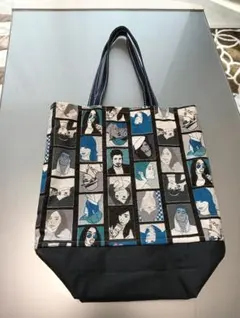 イラストトートバッグ 黒と青　ハンドメイド