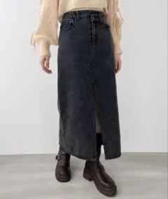 【美品】デニムスカート Denimスリットロングスカート2　ヘザー