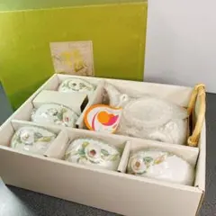 未使用】HOYA 保谷 茶器揃 急須 湯呑5客セット 椿柄 箱付