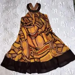 【美品】グレースクラス　ノースリーブワンピース　プリーツ　総柄　ビジュー　膝下丈