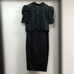 未使用！レーストップス付きダークグリーンドレス　サイズL