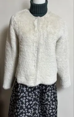 アイボリー ファー風 ノーカラージャケット