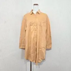 シンプルライフ シャツワンピース ロング 袖ロールアップ くすみオレンジ系（M）のサムネイル
