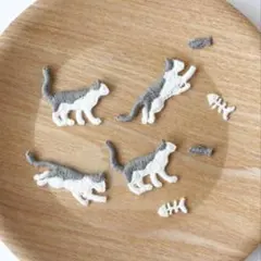 猫と魚の刺繍アップリケ 8個セット