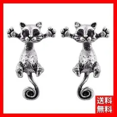 ピアス シルバー ネコ 猫 動物 ユニーク 3d レディース 韓国 C721-3