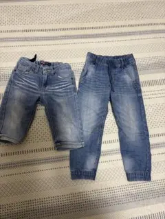 デニム風ハーフパンツとストレートパンツセット 110cm