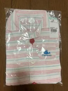 【新品】コンビミニ　半袖前開きガーゼパジャマ　80サイズ　ボーダー　くじら