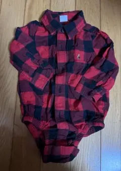 GAP 赤と黒のチェック 長袖シャツ 6-12ヶ月