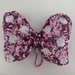 ミニーリボン　スパンコール　ヘアゴム　ピンク