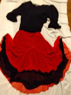 お値下げ　社交ダンス　セットアップ　レッドＸブラック