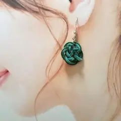 水引きピアス 緑系020 ハンドメイド