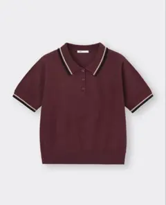 GU ポロニット 半袖 ボルドー 配色ラインのサムネイル