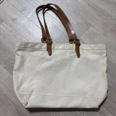 アイボリーキャンバスレザートートバッグ