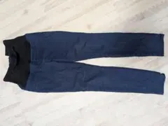 ダークブルー マタニティパンツ ウエストゴム