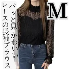 【新品】赤字特価 総レースレディーストップス長袖カットソー春夏秋冬女性ブラックM