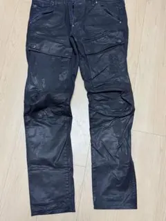 ジースター　ブラックレザー風パンツ　XL